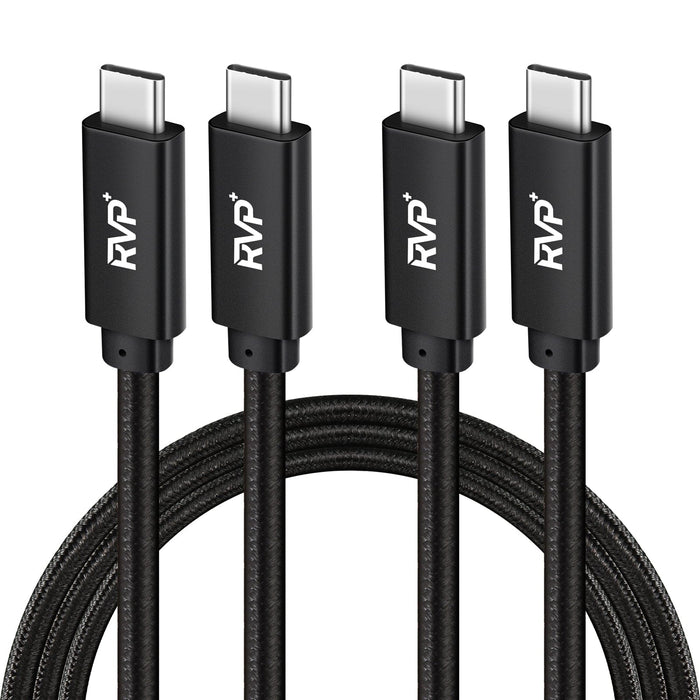 RVP+ USB C to USB C Cable (2Pack, 100W), Nylon Braided 3.2 Gen 2 USB-C Cable, 20Gbps Fast Charging Cable - Black