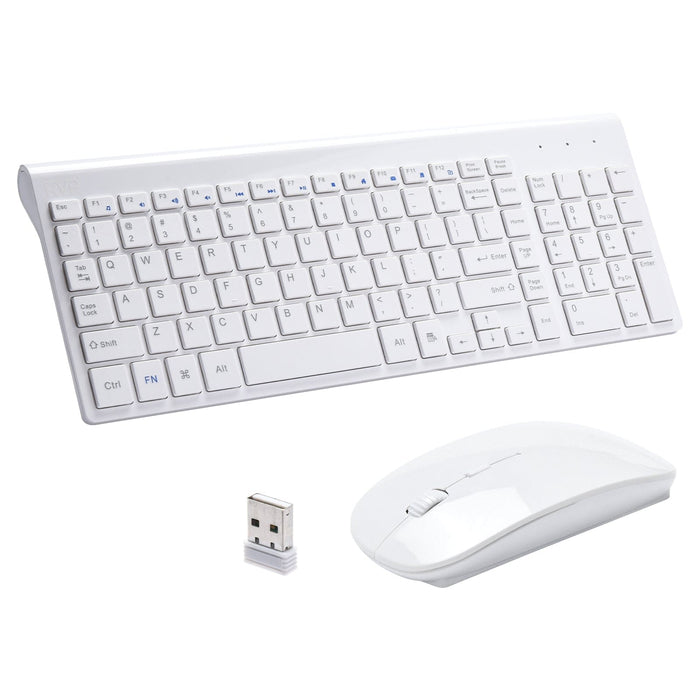 RVP+ Wireless Keyboard and Mouse Ultra Slim Combo, 2.4GHz Cordless USB Mouse and Keyboard PC Laptop Computer - White