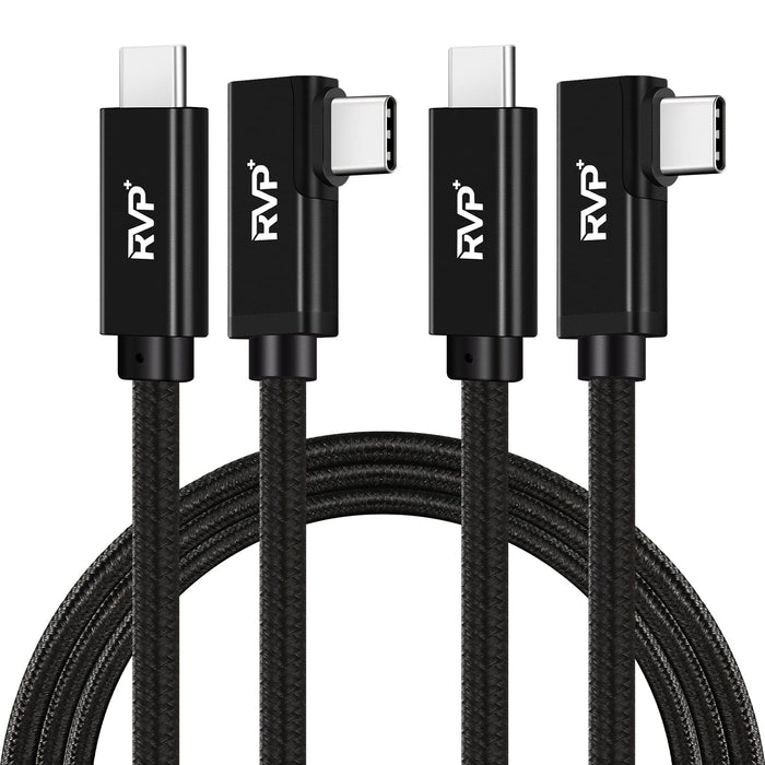 RVP+ 90 Degree USB C to USB C Cable (20Gbps, 2Pack), 100W Right Angle USB C Charger, 4K Video Output with E-Marker for Thunderbolt 4/3 - Black