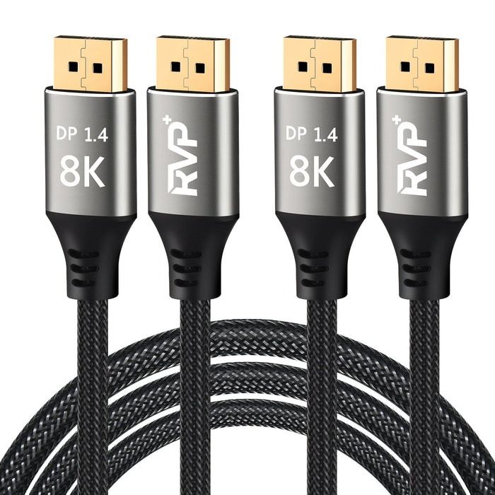 RVP+ 8K DisplayPort Cable DP to DP1.4 Cable (32.4Gbps, 2Pack), Supports 8K at 60Hz and 4K at 144Hz, Ultra Slim Flexible - Grey