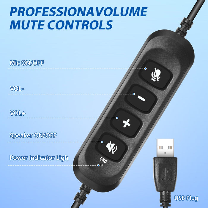 RVP+ USB Plug Corded Noise Canceling Headset with Microphone, Single Ear Headset with Mic, Call Center Headset for Laptop Computer - Black