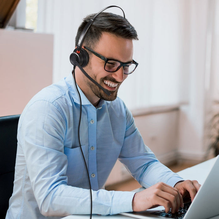 RVP+ USB Plug Corded Noise Canceling Headset with Microphone, Single Ear Headset with Mic, Call Center Headset for Laptop Computer - Black