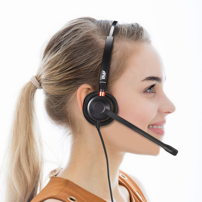 RVP+ USB Plug Corded Noise Canceling Headset with Microphone, Single Ear Headset with Mic, Call Center Headset for Laptop Computer - Black