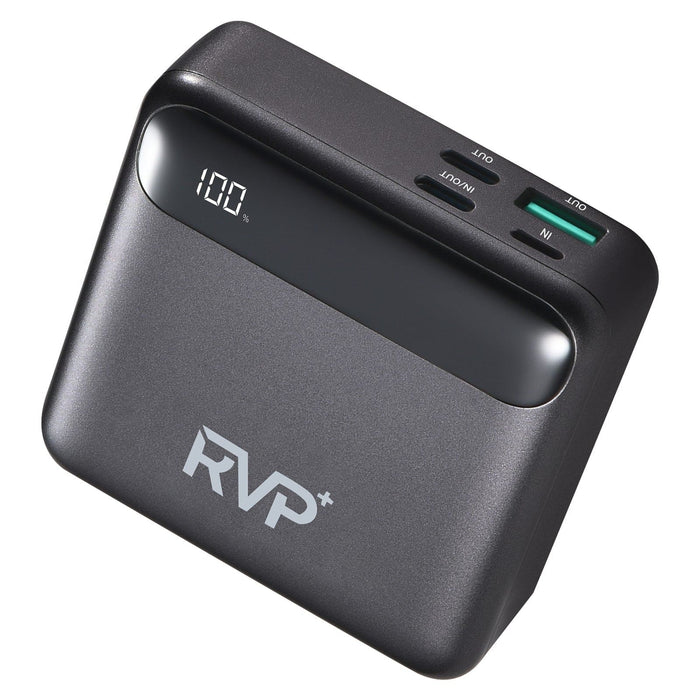 RVP+ 10,000mAh Power Bank – Fast Charging Portable Charger with Dual USB-C, USB-A & Lightning – Black