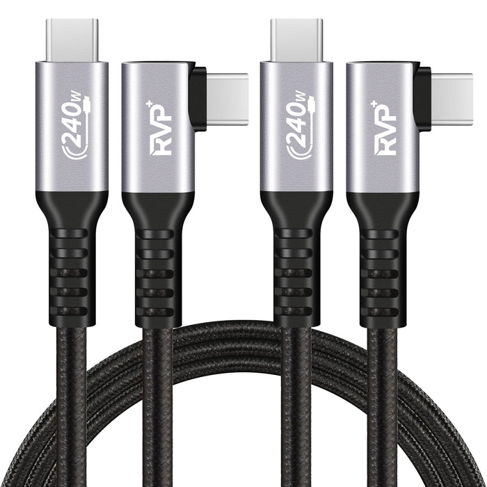 RVP+ USB C Cable 90 Degree (2Pack, 240W), Type C to Type C Cable, PD 3.1 Fast Charging Cable Up Down Angle - Grey