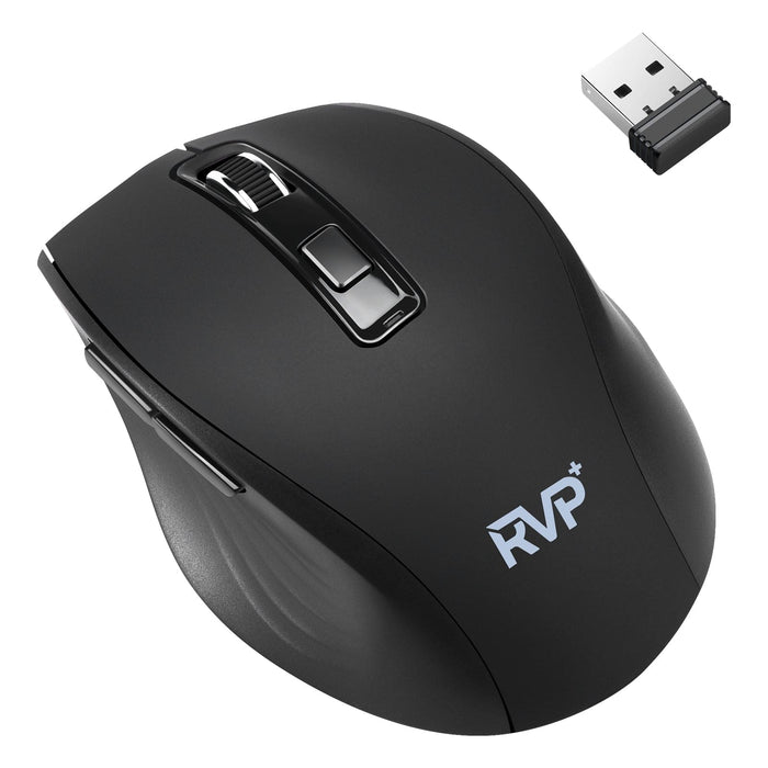 RVP+ 2.4GHz Wireless Mouse, DPI 800/1200/1600, Cordless Mouse for Laptop Computer, Desktop PC, 1x AAA Battery - Black