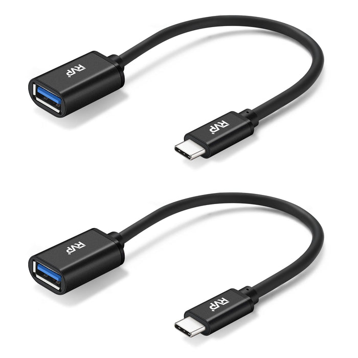 RVP+ USB C to USB 3.0 Female Adapter (5Gbps, 2Pack, 0.5FT),  USB C to USB A OTG Cable - Black