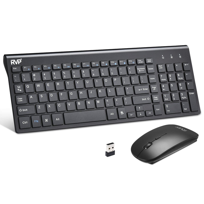 RVP+ Wireless Keyboard and Mouse Ultra Slim Combo, 2.4GHz Cordless USB Mouse and Keyboard PC Laptop Computer - Black