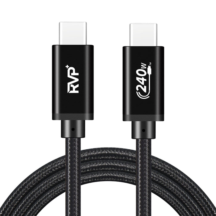 RVP+ USB C 2.0 to USB C Data Cable (2Pack, 240W), Nylon Braided 48V 5A USB C Fast Charging Cable, TPE Jacket - Black