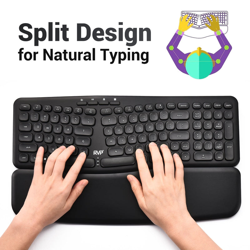 RVP+ Split Ergonomic Keyboard with Magnetic Wrist Rest (2.4 GHz), Wireless Keyboard, USB Interface - Black