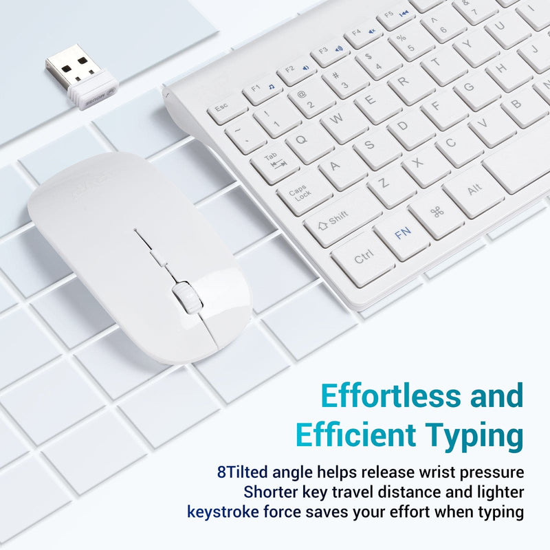 RVP+ Wireless Keyboard and Mouse Ultra Slim Combo, 2.4GHz Cordless USB Mouse and Keyboard PC Laptop Computer - White