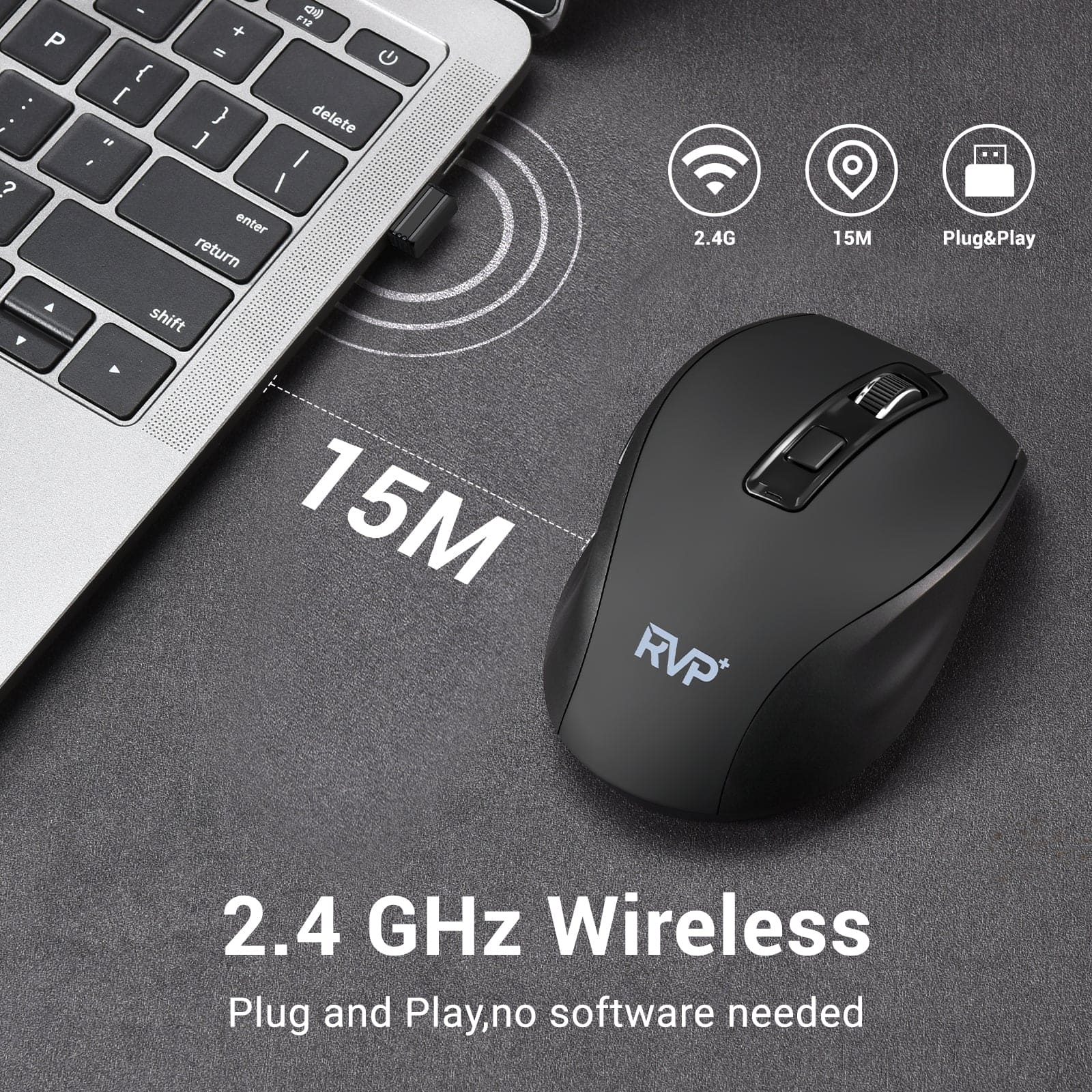 RVP+ 2.4GHz Wireless Mouse, DPI 800/1200/1600, Cordless Mouse for Lapt
