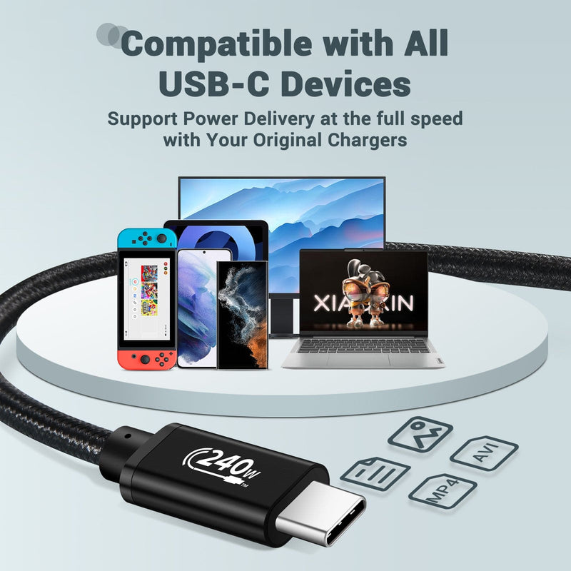 RVP+ USB C 2.0 to USB C Data Cable (2Pack, 240W), Nylon Braided 48V 5A USB C Fast Charging Cable, TPE Jacket - Black