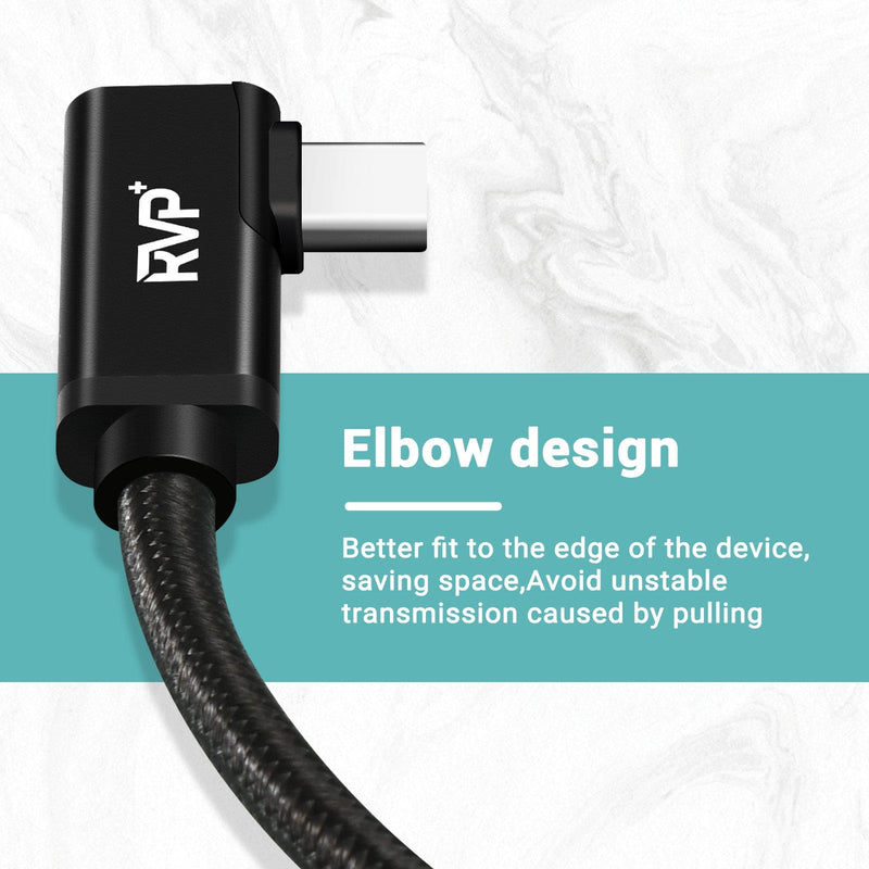 RVP+ 90 Degree USB C to USB C Cable (20Gbps, 2Pack), 100W Right Angle USB C Charger, 4K Video Output with E-Marker for Thunderbolt 4/3 - Black