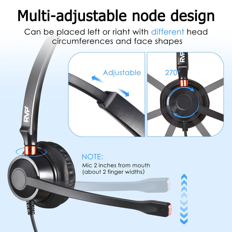 RVP+ Stereo USB Headset with Environmental Noise Cancelation (ENC), Wired Headset with Mic, Call Center Headset for Laptop Computer - Black