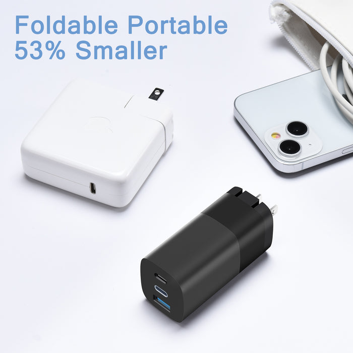 RVP+ 65W USB C and USB A Charger, (GaN) Tech Power Adapter, 3-Port Wall Charger, Foldable Fast Charger