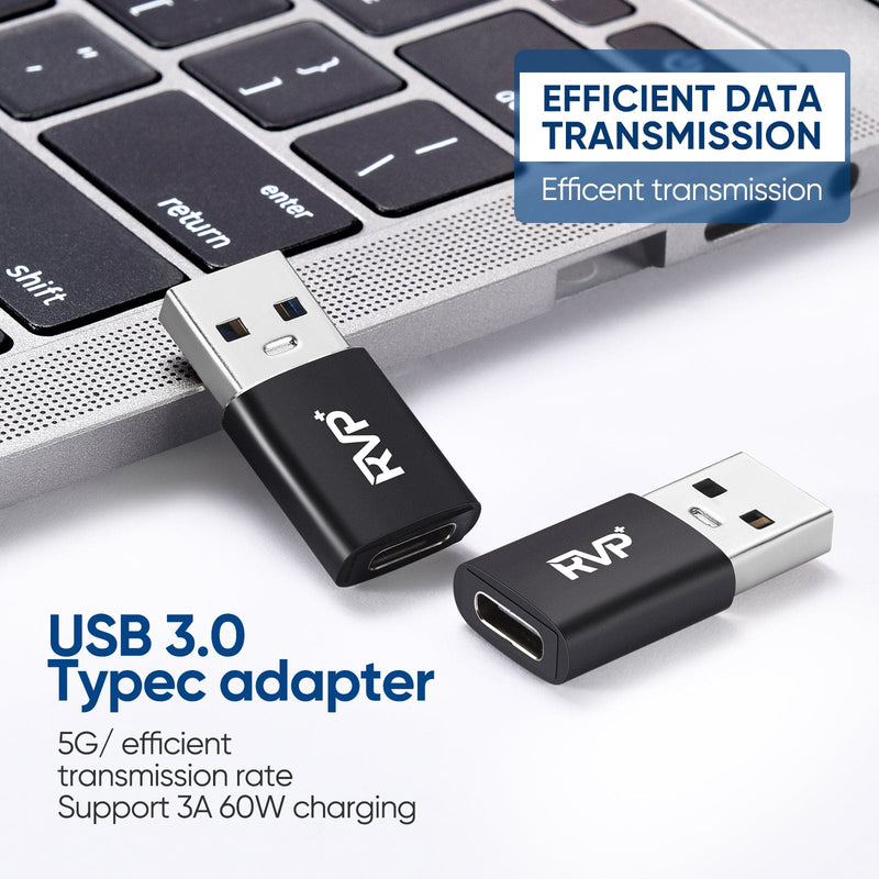 RVP+ USB-C to USB-A 3.2 Gen 1 Adapter (2-Pack, Black)