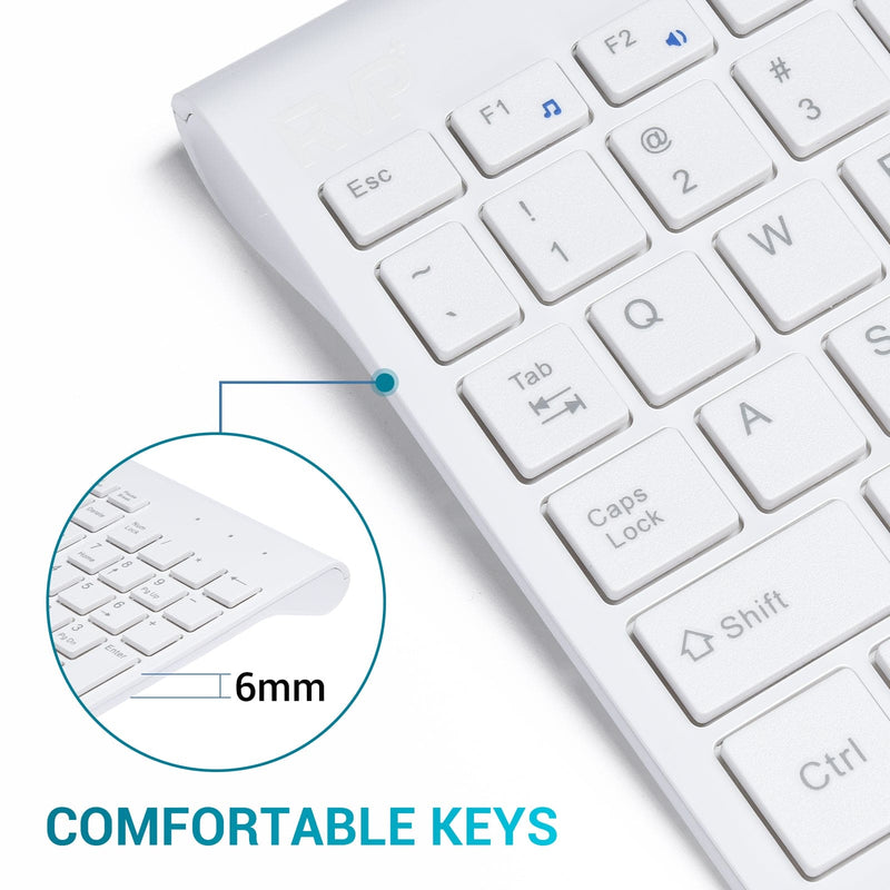 RVP+ Wireless Keyboard and Mouse Ultra Slim Combo, 2.4GHz Cordless USB Mouse and Keyboard PC Laptop Computer - White