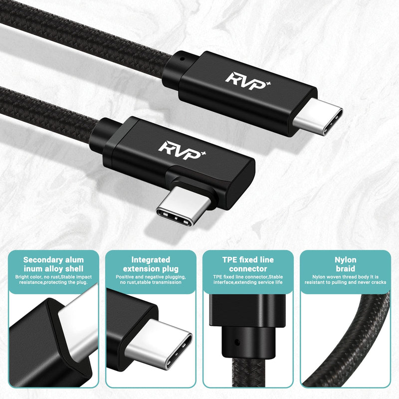 RVP+ 90 Degree USB C to USB C Cable (20Gbps, 2Pack), 100W Right Angle USB C Charger, 4K Video Output with E-Marker for Thunderbolt 4/3 - Black