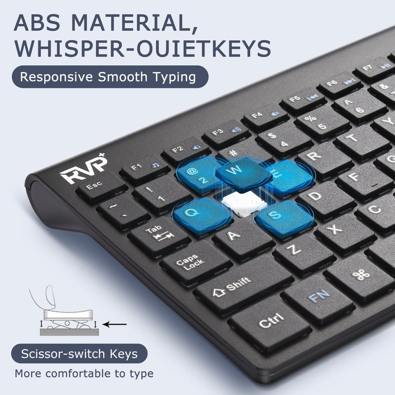 RVP+ Wireless Keyboard and Mouse Ultra Slim Combo, 2.4GHz Cordless USB Mouse and Keyboard PC Laptop Computer - Black