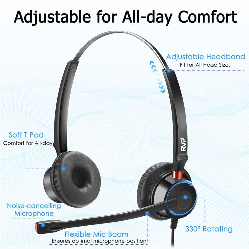 RVP+ Stereo USB Headset with Environmental Noise Cancelation (ENC), Wired Headset with Mic, Call Center Headset for Laptop Computer - Black