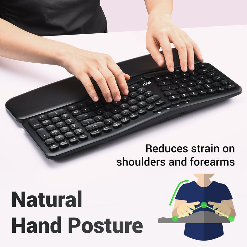 RVP+ Split Ergonomic Keyboard with Magnetic Wrist Rest (2.4 GHz), Wireless Keyboard, USB Interface - Black