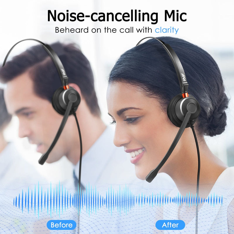 RVP+ Stereo USB Headset with Environmental Noise Cancelation (ENC), Wired Headset with Mic, Call Center Headset for Laptop Computer - Black