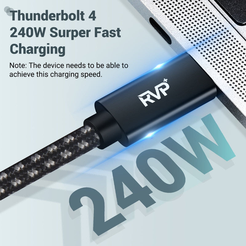 RVP+ USB4 Thunderbolt 4 Cable 240w, 40Gbps 8K Video Fast Charging USB-C to USB-C Cable - Black