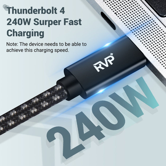 RVP+ USB4 Thunderbolt 4 Cable 240W, 40Gbps 8K Video Fast Charging USB-C to USB-C Cable - Black 3 Feet
