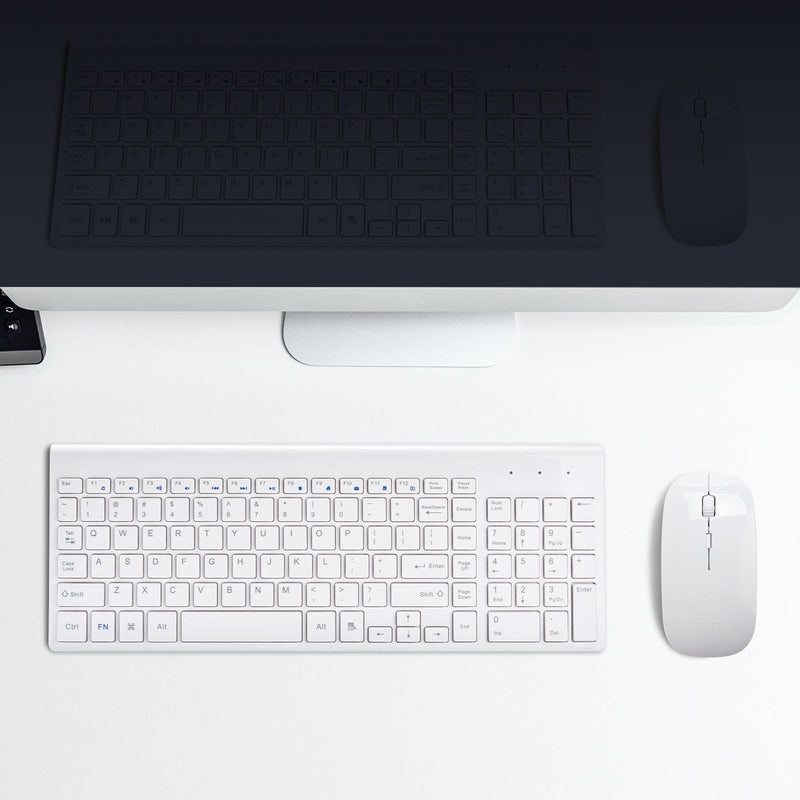 RVP+ Wireless Keyboard and Mouse Ultra Slim Combo, 2.4GHz Cordless USB Mouse and Keyboard PC Laptop Computer - White