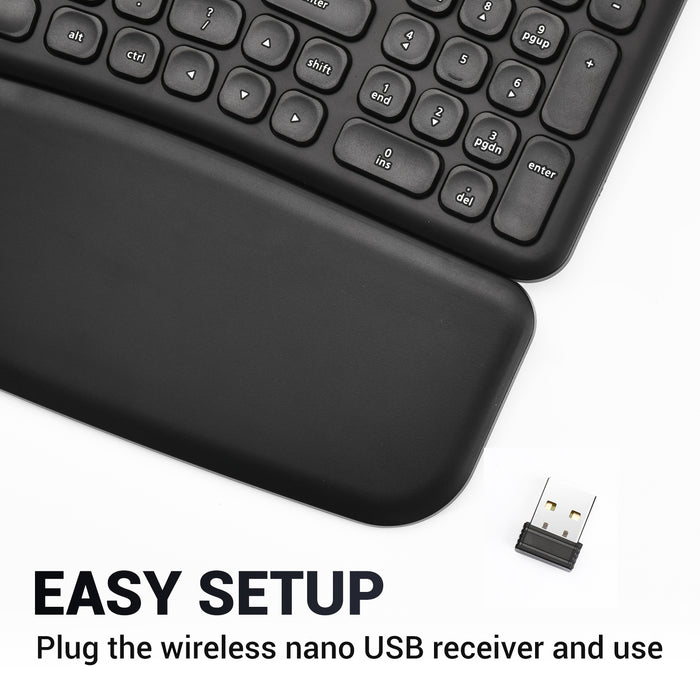 RVP+ Split Ergonomic Keyboard with Magnetic Wrist Rest (2.4 GHz), Wireless Keyboard, USB Interface - Black