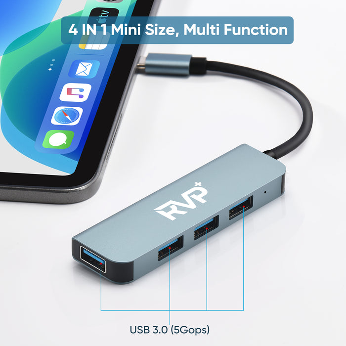 RVP+ USB Hub for Laptop, 4 Port USB Multiport Adapter, USB Splitter for Flash Drive, Keyboard, Mouse, Console, HDD, Xbox