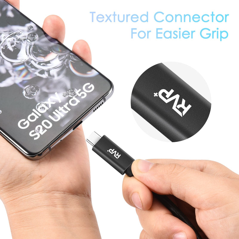 RVP+ USB C to USB C Cable (2Pack, 100W), Nylon Braided 3.2 Gen 2 USB-C Cable, 20Gbps Fast Charging Cable - Black