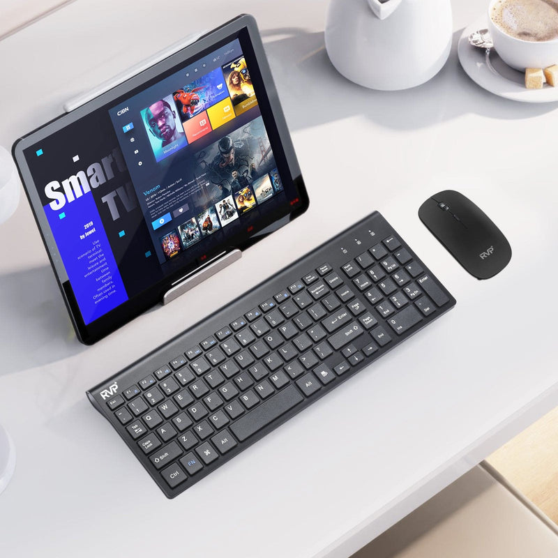 RVP+ Wireless Keyboard and Mouse Ultra Slim Combo, 2.4GHz Cordless USB Mouse and Keyboard PC Laptop Computer - Black