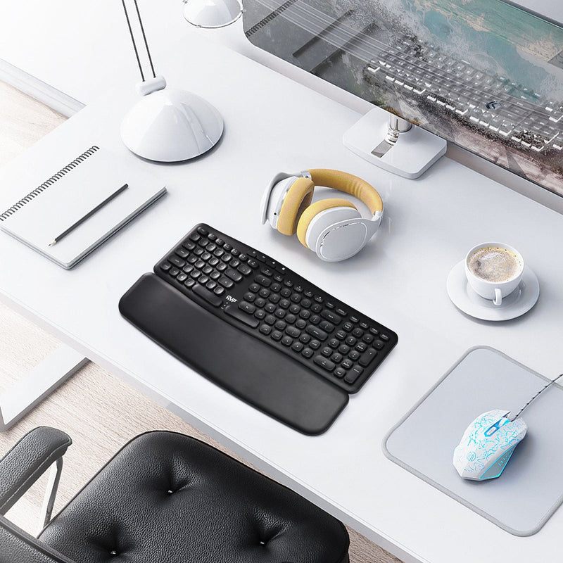 RVP+ Split Ergonomic Keyboard with Magnetic Wrist Rest (2.4 GHz), Wireless Keyboard, USB Interface - Black