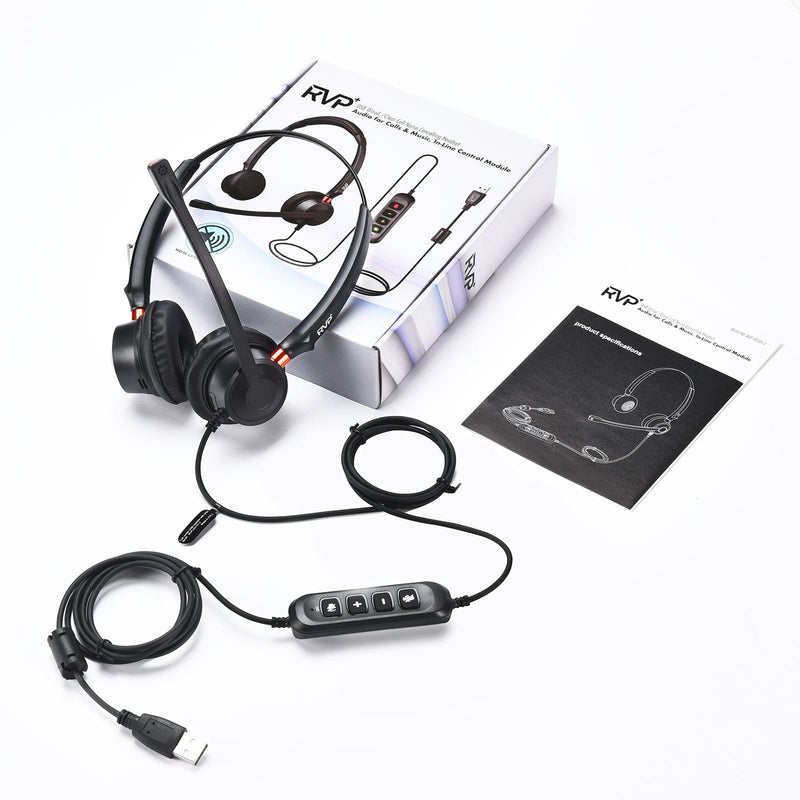 RVP+ Stereo USB Headset with Environmental Noise Cancelation (ENC), Wired Headset with Mic, Call Center Headset for Laptop Computer - Black