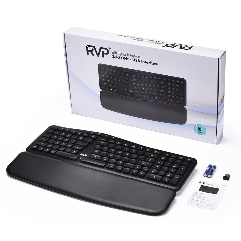 RVP+ Split Ergonomic Keyboard with Magnetic Wrist Rest (2.4 GHz), Wireless Keyboard, USB Interface - Black