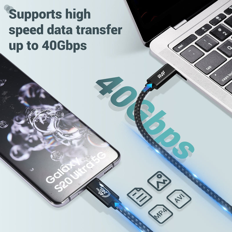 RVP+ USB4 Thunderbolt 4 Cable 240w, 40Gbps 8K Video Fast Charging USB-C to USB-C Cable - Black