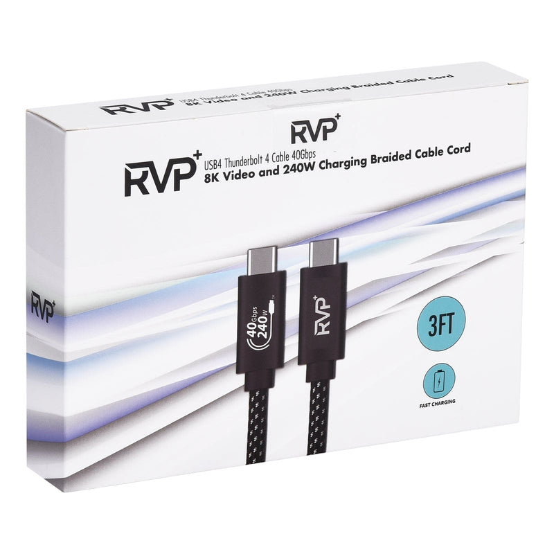 RVP+ USB4 Thunderbolt 4 Cable 240w, 40Gbps 8K Video Fast Charging USB-C to USB-C Cable - Black