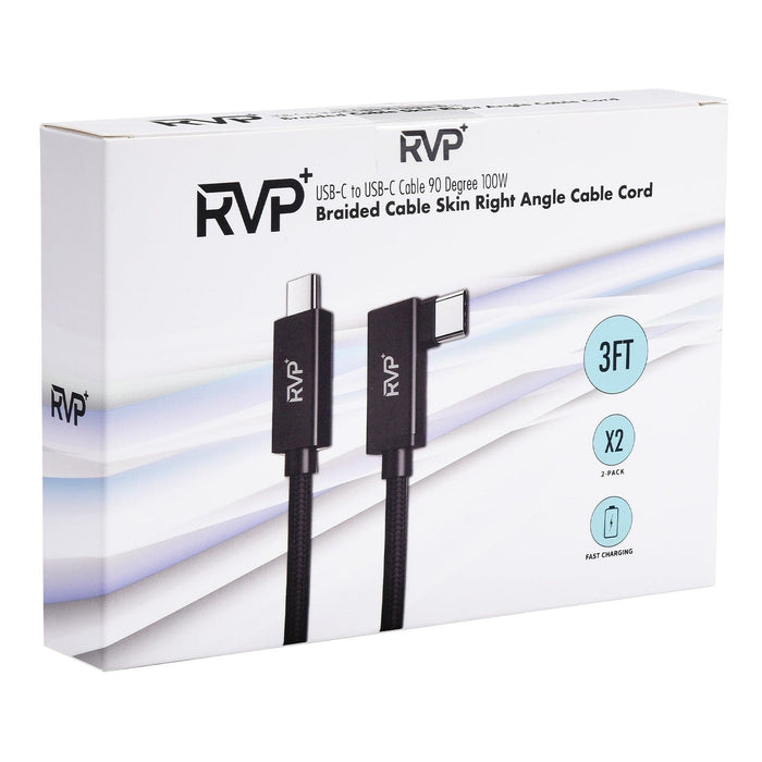 RVP+ 90 Degree USB C to USB C Cable (20Gbps, 2Pack), 100W Right Angle USB C Charger, 4K Video Output with E-Marker for Thunderbolt 4/3 - Black