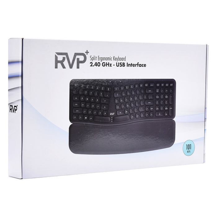 RVP+ Split Ergonomic Keyboard with Magnetic Wrist Rest (2.4 GHz), Wireless Keyboard, USB Interface - Black