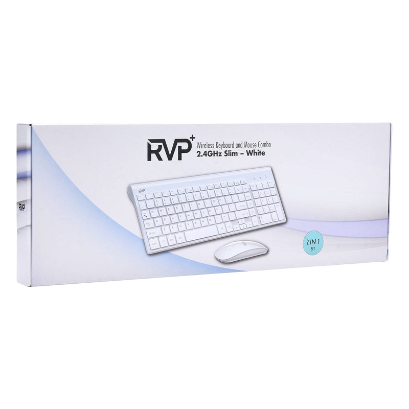 RVP+ Wireless Keyboard and Mouse Ultra Slim Combo, 2.4GHz Cordless USB Mouse and Keyboard PC Laptop Computer - White