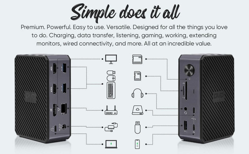 RVP+ USB C Docking Station 3 Monitors, 14-in-1, 10Gbps USB-C, 5Gbps USB 3.0, 85W Laptop-Charging, PD 18W, Triple Display-4K HDMI Dual Monitors & DisplayPort, Gigabit Ethernet, Audio, TF/SD 3.0 (RVP-G8)