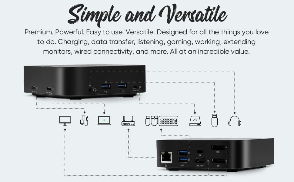 RVP+ Docking Station 3 Monitors USB C, 13-in-1, Triple Display-4K HDMI & DisplayPort Dual Monitors, 5Gbps USB-C/A Data Transfer, 100W Laptop-Charging, Gigabit Ethernet, Audio, Black (RVP-082321)