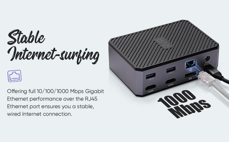 RVP+ USB C Docking Station 3 Monitors, 14-in-1, 10Gbps USB-C, 5Gbps USB 3.0, 85W Laptop-Charging, PD 18W, Triple Display-4K HDMI Dual Monitors & DisplayPort, Gigabit Ethernet, Audio, TF/SD 3.0 (RVP-G8)