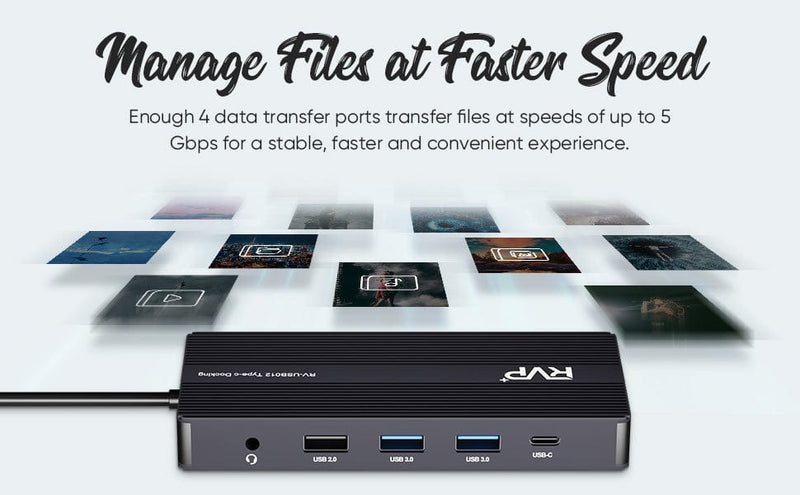 RVP+ Docking Station 3 Monitors, 12-in-1, Tri-Display - 4K HDMI Dual Monitors, 5Gbps USB-C-A Data Transfer, USB 3.0, 100W Laptop-Charging, Gigabit Ethernet, Audio, SD-TF Dongle (RVP-USB012)