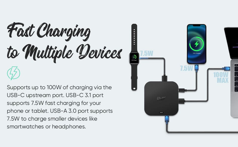 RVP+ Docking Station 3 Monitors USB C, 13-in-1, Triple Display-4K HDMI & DisplayPort Dual Monitors, 5Gbps USB-C/A Data Transfer, 100W Laptop-Charging, Gigabit Ethernet, Audio, Black (RVP-082321)