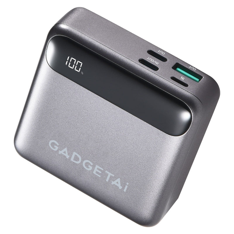GadgetAI 10,000mAh Slim Power Bank – Gray | Universal Fast Charger with USB-A, Lightning & Dual USB-C