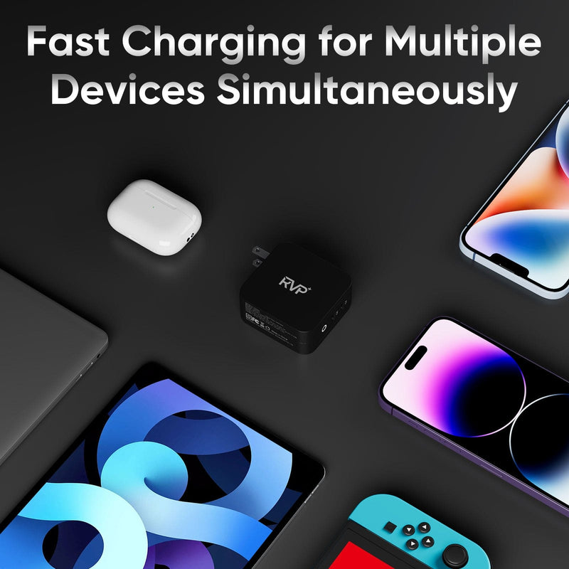 RVP+ 100W USB C Charger GaN(3rd Generation) PD3.0 Tech Power Adapter 2-Port Foldable Wall Charger