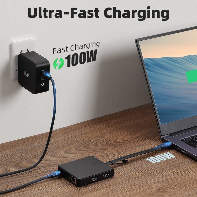 RVP+ Docking Station Dual Monitor, 100W Laptop-Charging, DisplayPort Multi-Stream Transport (MST), Ethernet, Compatible with Thunderbolt 3 Laptop (RVP-601)